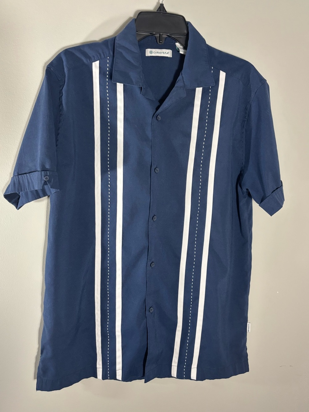New List- Cubavera Men's Medium Blue Pick Stitch Panel Short Sleeve Shirt Resort